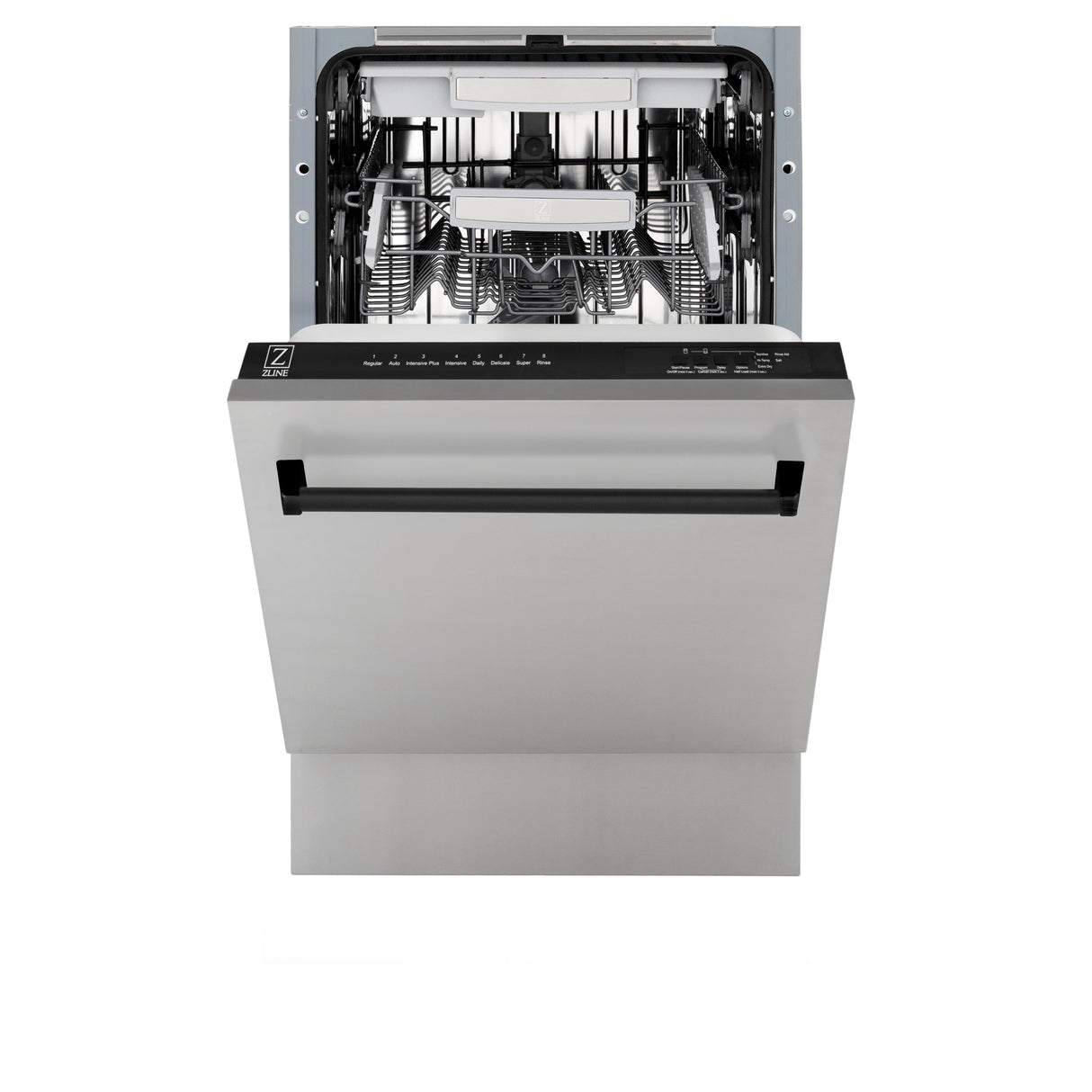 ZLINE Autograph Edition 18" Compact 3rd Rack Top Control Built-In Dishwasher in Stainless Steel with Matte Black Handle, 51dBa (DWVZ-304-18-MB)