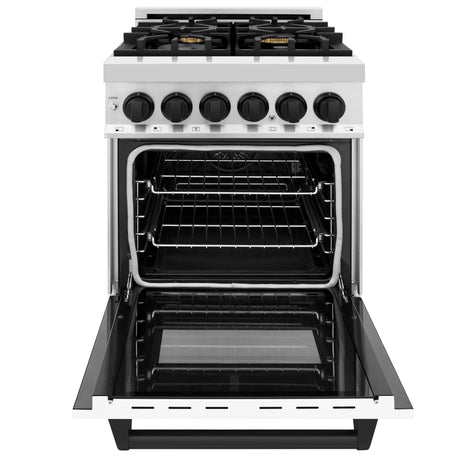 ZLINE Autograph Edition 24" 2.8 cu ft Dual Fuel Range with Gas Stove and Electric Oven in Stainless Steel with White Matte Door and Matte Black Accents (RAZ-WM-24-MB)