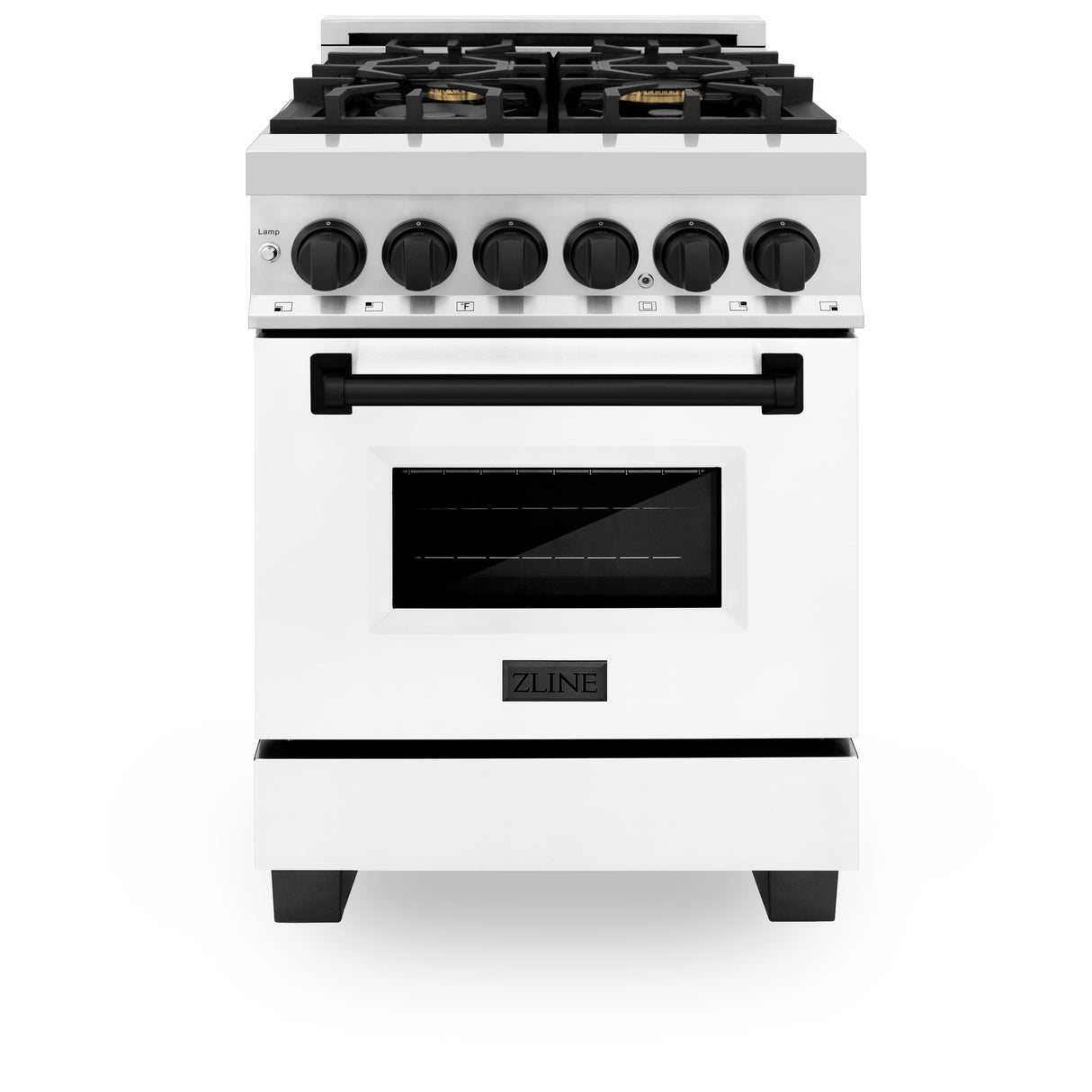 ZLINE Autograph Edition 24" 2.8 cu ft Dual Fuel Range with Gas Stove and Electric Oven in Stainless Steel with White Matte Door and Matte Black Accents (RAZ-WM-24-MB)