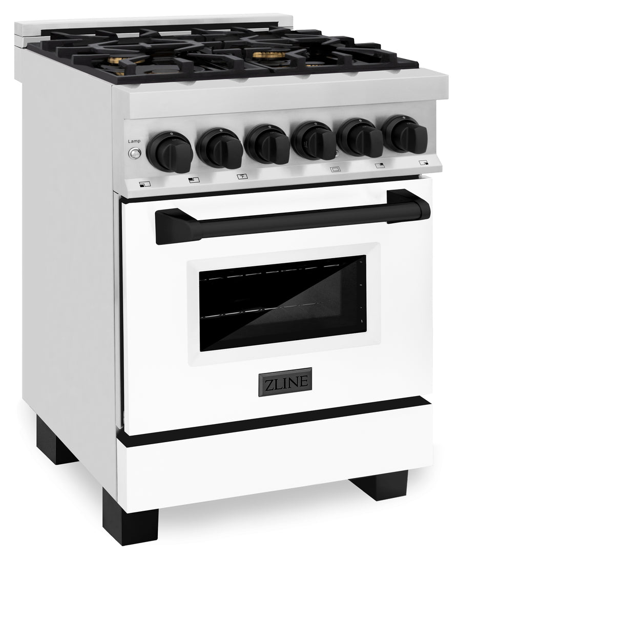 ZLINE Autograph Edition 24" 2.8 cu ft Dual Fuel Range with Gas Stove and Electric Oven in Stainless Steel with White Matte Door and Matte Black Accents (RAZ-WM-24-MB)