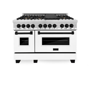 ZLINE Autograph Edition 48" 6.0 cu ft Dual Fuel Range with Gas Stove and Electric Oven in Stainless Steel with White Matte Door and Matte Black Accents (RAZ-WM-48-MB)