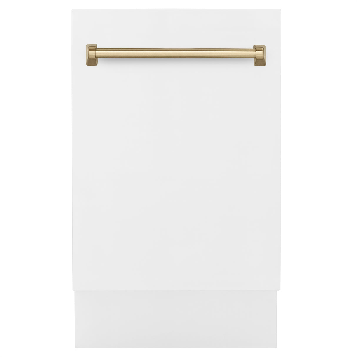 ZLINE Autograph Edition 18" Compact 3rd Rack Top Control Built-In Dishwasher in White Matte with Champagne Bronze Handle, 51dBa (DWVZ-WM-18-CB)