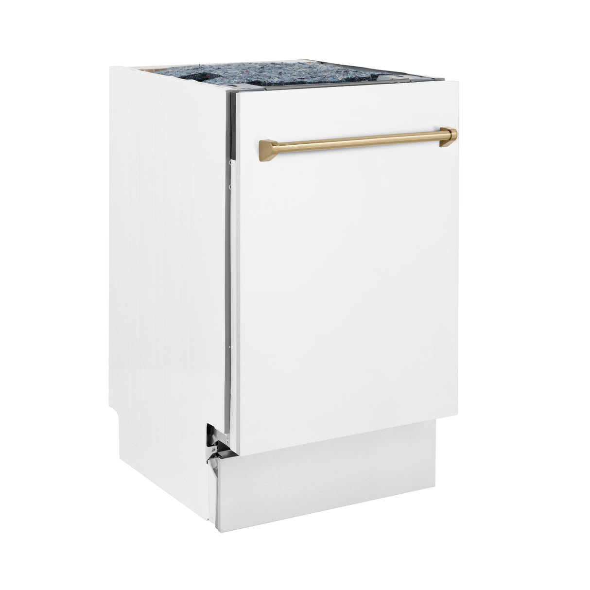 ZLINE Autograph Edition 18" Compact 3rd Rack Top Control Built-In Dishwasher in White Matte with Champagne Bronze Handle, 51dBa (DWVZ-WM-18-CB)