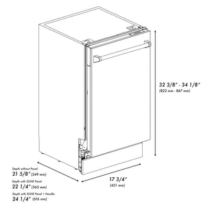 ZLINE Autograph Edition 18" Compact 3rd Rack Top Control Built-In Dishwasher in White Matte with Gold Handle, 51dBa (DWVZ-WM-18-G)