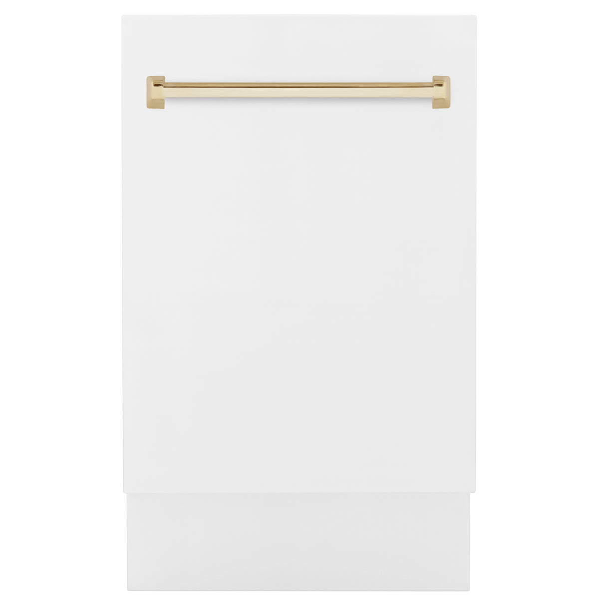 ZLINE Autograph Edition 18" Compact 3rd Rack Top Control Built-In Dishwasher in White Matte with Gold Handle, 51dBa (DWVZ-WM-18-G)