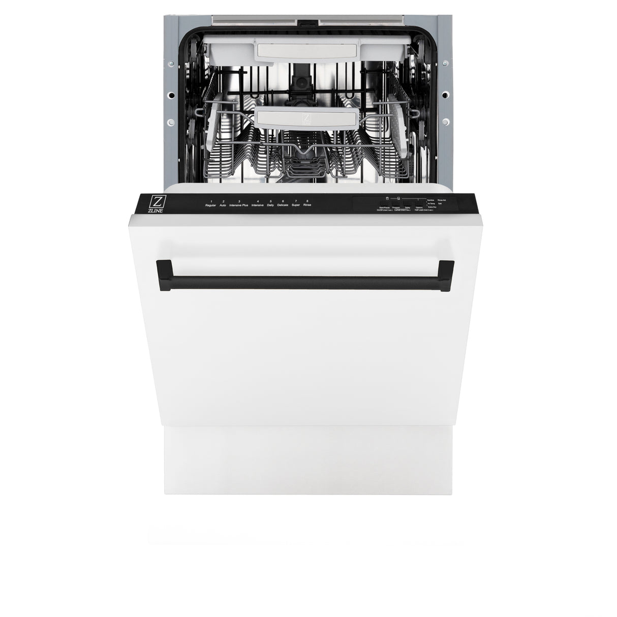 ZLINE Autograph Edition 18" Compact 3rd Rack Top Control Built-In Dishwasher in White Matte with Matte Black Handle, 51dBa (DWVZ-WM-18-MB)