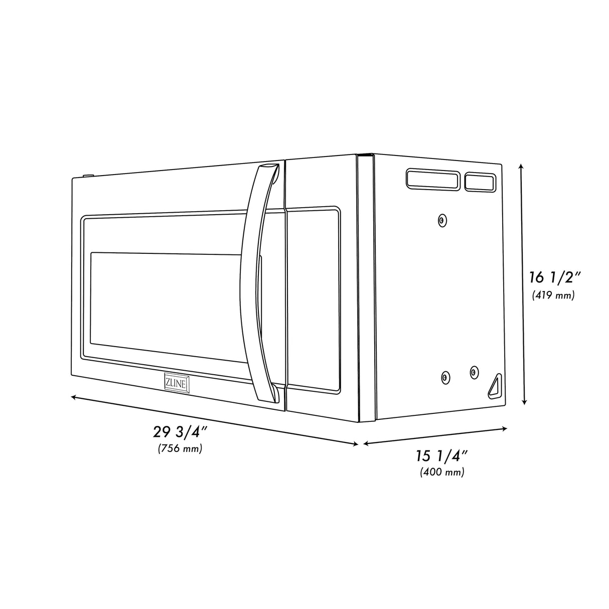 ZLINE 1.5 cu ft Over the Range Convection Microwave Oven in Black Stainless Steel with Modern Handle and Sensor Cooking (MWO-OTR-30-BS)