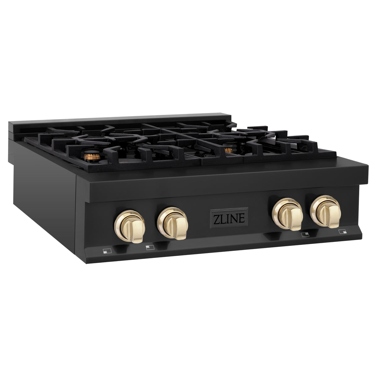 ZLINE Autograph Edition 30" Porcelain Rangetop with 4 Gas Burners in Black Stainless Steel and Gold Accents (RTBZ-30-G)