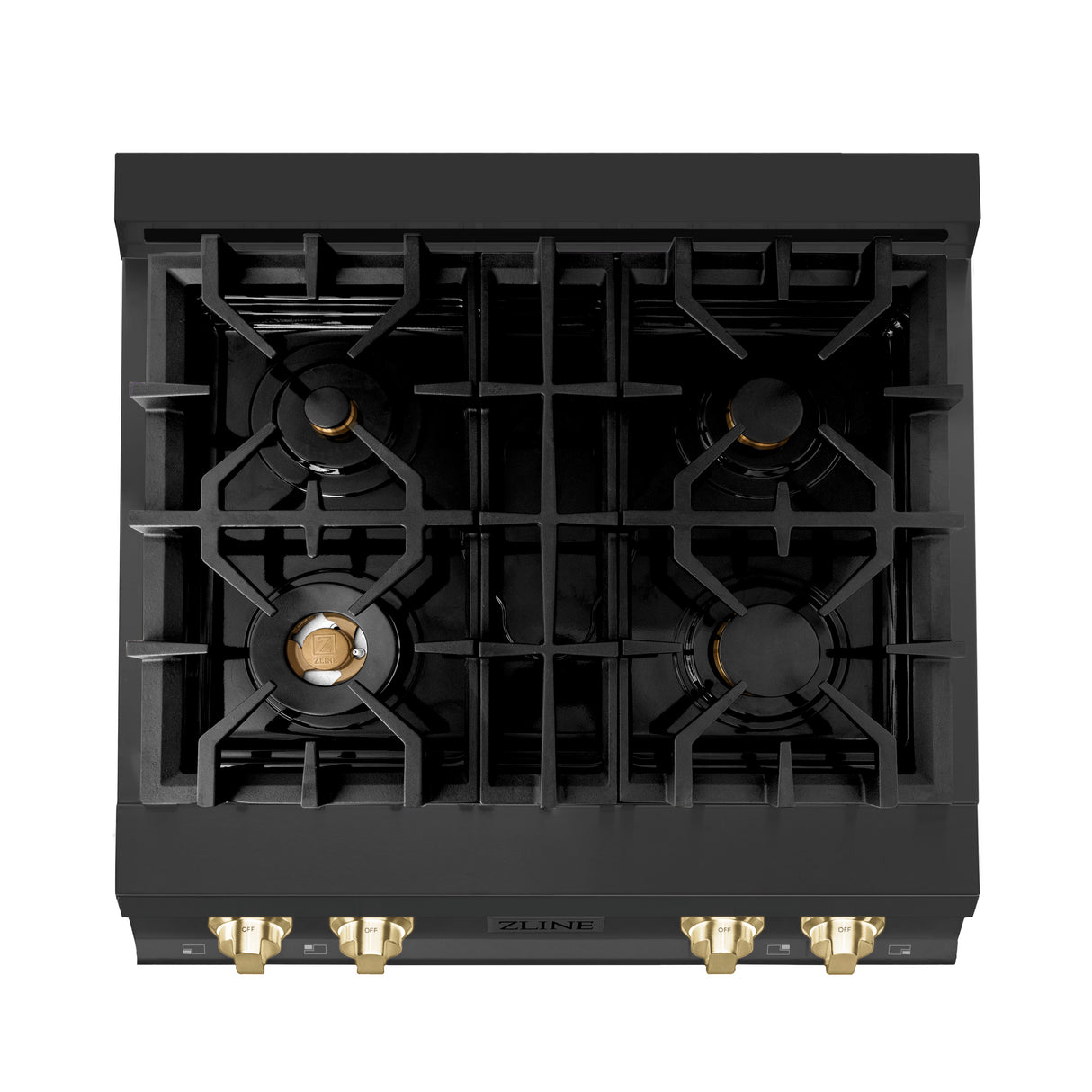 ZLINE Autograph Edition 30" Porcelain Rangetop with 4 Gas Burners in Black Stainless Steel and Gold Accents (RTBZ-30-G)