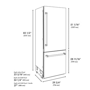 ZLINE 30" 16.1 cu ft Built-In 2-Door Bottom Freezer Refrigerator with Internal Water and Ice Dispenser in Fingerprint Resistant Stainless Steel (RBIV-SN-30)