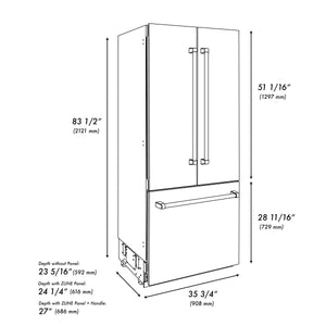 ZLINE 36" 19.6 cu ft Built-In 3-Door French Door Refrigerator with Internal Water and Ice Dispenser in Fingerprint Resistant Stainless Steel (RBIV-SN-36)