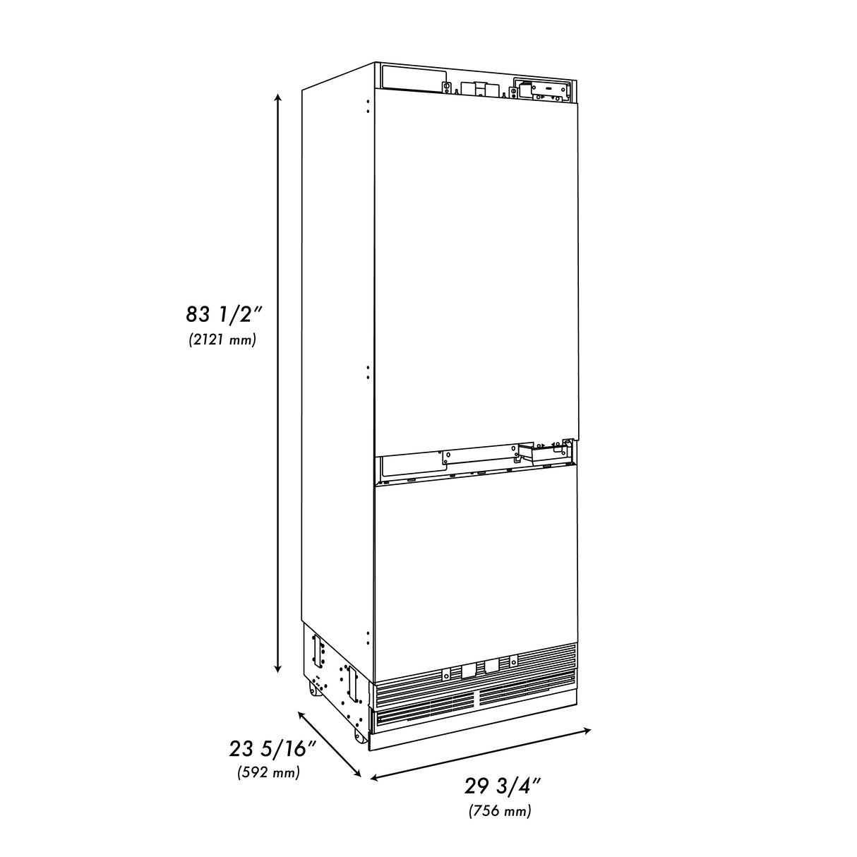 ZLINE 30" 16.1 cu ft Panel Ready Built-In 2-Door Bottom Freezer Refrigerator with Internal Water and Ice Dispenser (RBIV-30)