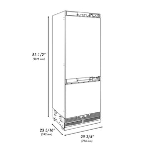 ZLINE 30" 16.1 cu ft Panel Ready Built-In 2-Door Bottom Freezer Refrigerator with Internal Water and Ice Dispenser (RBIV-30)