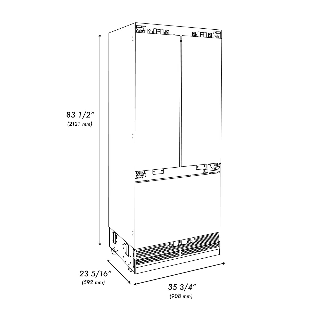 ZLINE 36" 19.6 cu. Ft. Panel Ready Built-In 3-Door French Door Refrigerator with Internal Water and Ice Dispenser (RBIV-36)