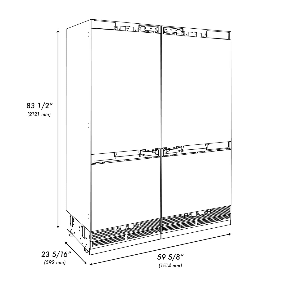 ZLINE 60" 32.2 cu. Ft. Panel Ready Built-In 4-Door French Door Refrigerator with Internal Water and Ice Dispenser (RBIV-60)