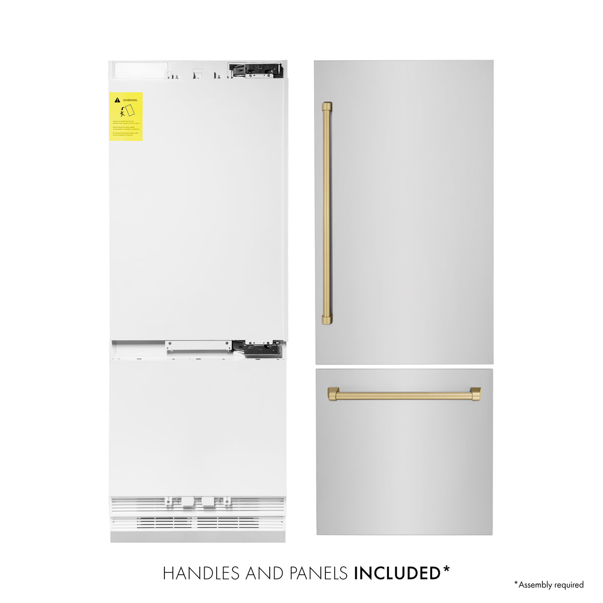 ZLINE 30" Autograph Edition 16.1 cu ft Built-in 2-Door Bottom Freezer Refrigerator with Internal Water and Ice Dispenser in Stainless Steel with Champagne Bronze Accents (RBIVZ-304-30-CB)