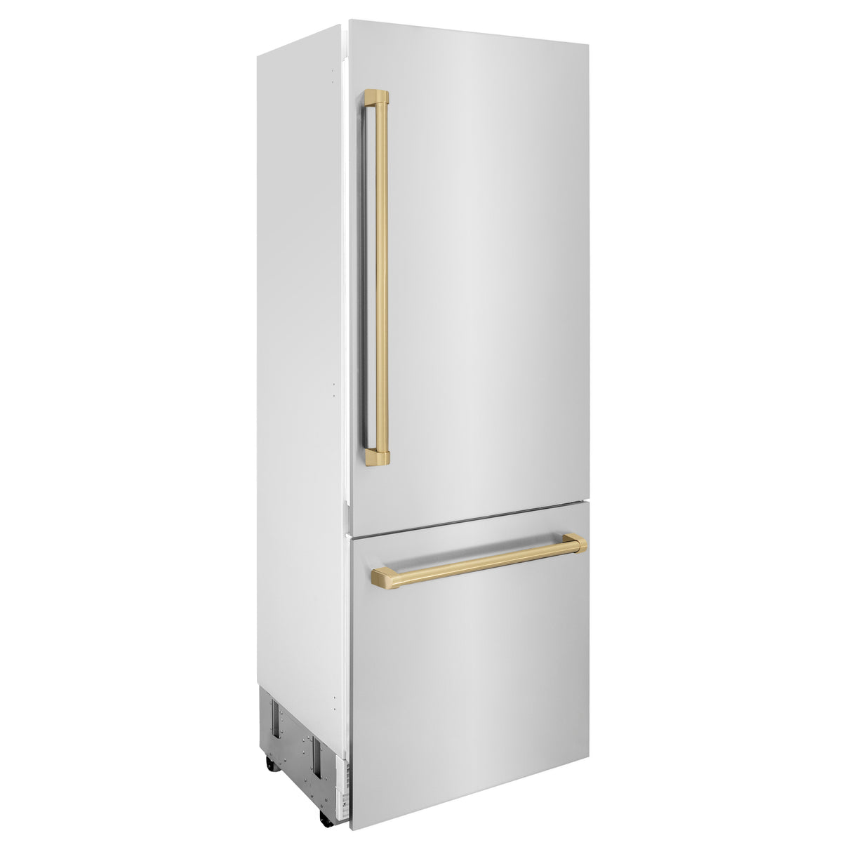 ZLINE 30" Autograph Edition 16.1 cu ft Built-in 2-Door Bottom Freezer Refrigerator with Internal Water and Ice Dispenser in Stainless Steel with Champagne Bronze Accents (RBIVZ-304-30-CB)