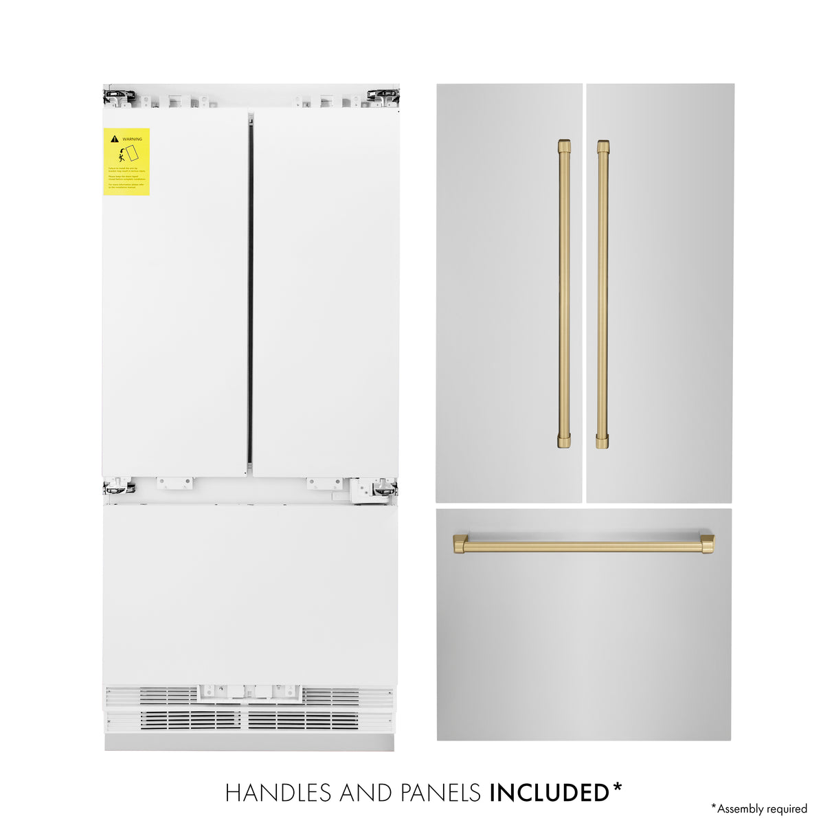 ZLINE 36" Autograph Edition 19.6 cu ft Built-in 2-Door Bottom Freezer Refrigerator with Internal Water and Ice Dispenser in Stainless Steel with Champagne Bronze Accents (RBIVZ-304-36-CB)