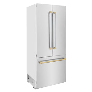 ZLINE 36" Autograph Edition 19.6 cu ft Built-in 2-Door Bottom Freezer Refrigerator with Internal Water and Ice Dispenser in Stainless Steel with Champagne Bronze Accents (RBIVZ-304-36-CB)