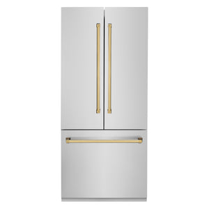 ZLINE 36" Autograph Edition 19.6 cu ft Built-in 2-Door Bottom Freezer Refrigerator with Internal Water and Ice Dispenser in Stainless Steel with Gold Accents (RBIVZ-304-36-G)