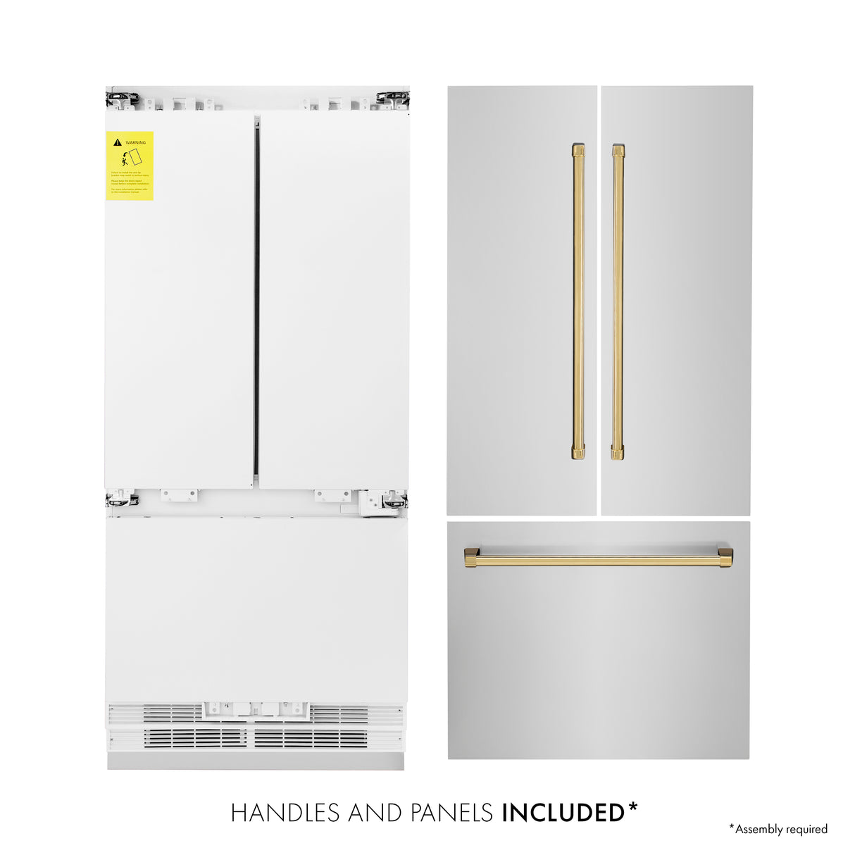 ZLINE 36" Autograph Edition 19.6 cu ft Built-in 2-Door Bottom Freezer Refrigerator with Internal Water and Ice Dispenser in Stainless Steel with Gold Accents (RBIVZ-304-36-G)