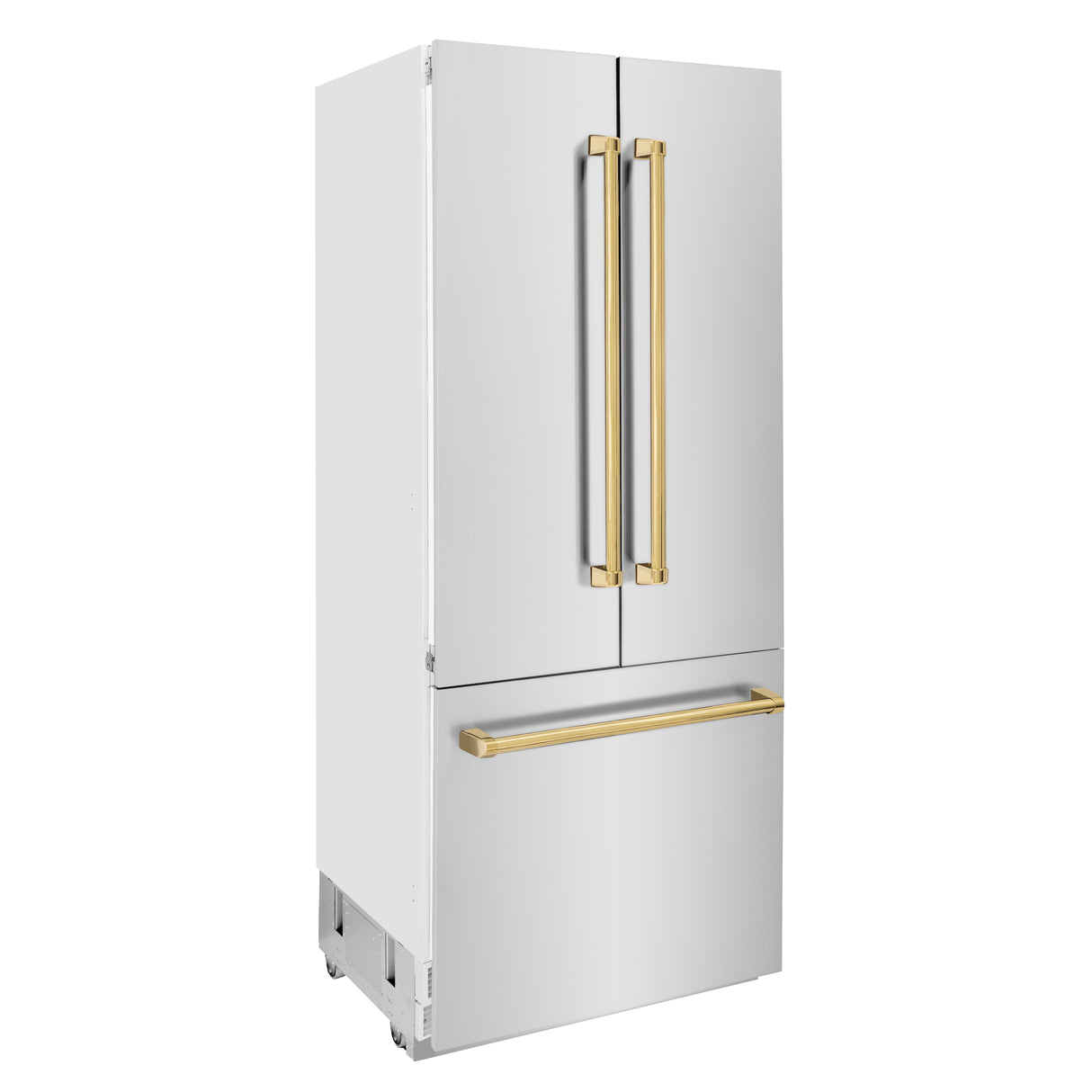 ZLINE 36" Autograph Edition 19.6 cu ft Built-in 2-Door Bottom Freezer Refrigerator with Internal Water and Ice Dispenser in Stainless Steel with Gold Accents (RBIVZ-304-36-G)