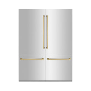 ZLINE 60" Autograph Edition 32.2 cu ft Built-in 4-Door French Door Refrigerator with Internal Water and Ice Dispenser in Stainless Steel with Champagne Bronze Accents (RBIVZ-304-60-CB)