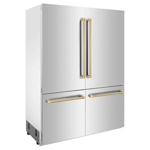 ZLINE 60" Autograph Edition 32.2 cu ft Built-in 4-Door French Door Refrigerator with Internal Water and Ice Dispenser in Stainless Steel with Champagne Bronze Accents (RBIVZ-304-60-CB)