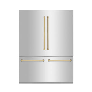 ZLINE 60" Autograph Edition 32.2 cu ft Built-in 4-Door French Door Refrigerator with Internal Water and Ice Dispenser in Stainless Steel with Gold Accents (RBIVZ-304-60-G)