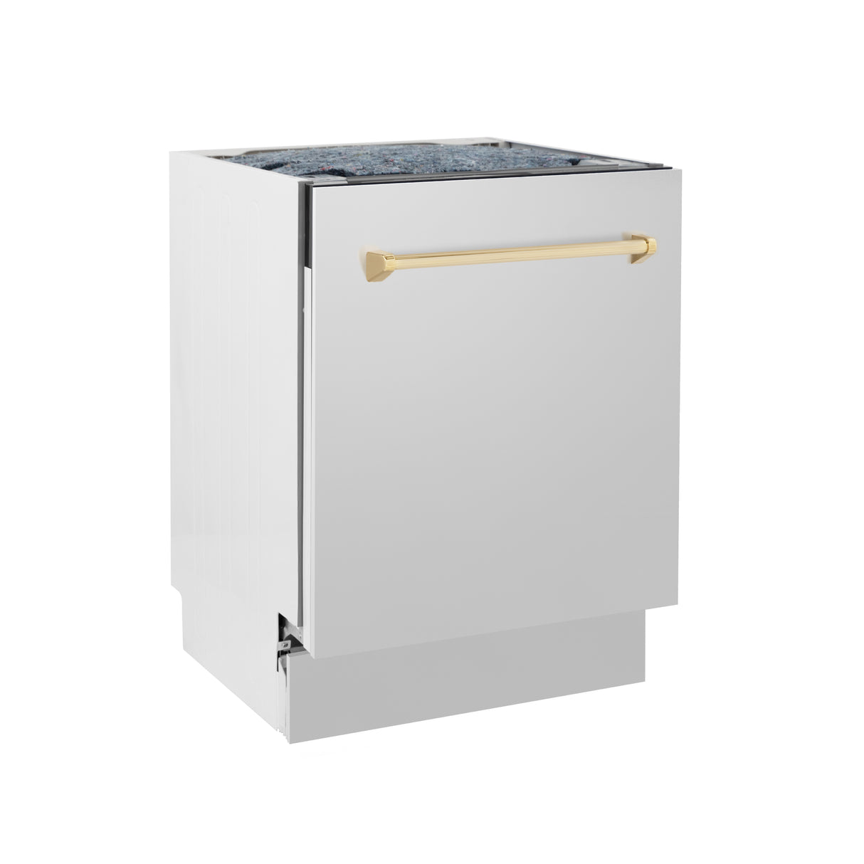 ZLINE Autograph Edition 24" 3rd Rack Top Control Built-In Tall Tub Dishwasher in Stainless Steel with Gold Handle, 51dBa (DWVZ-304-24-G)