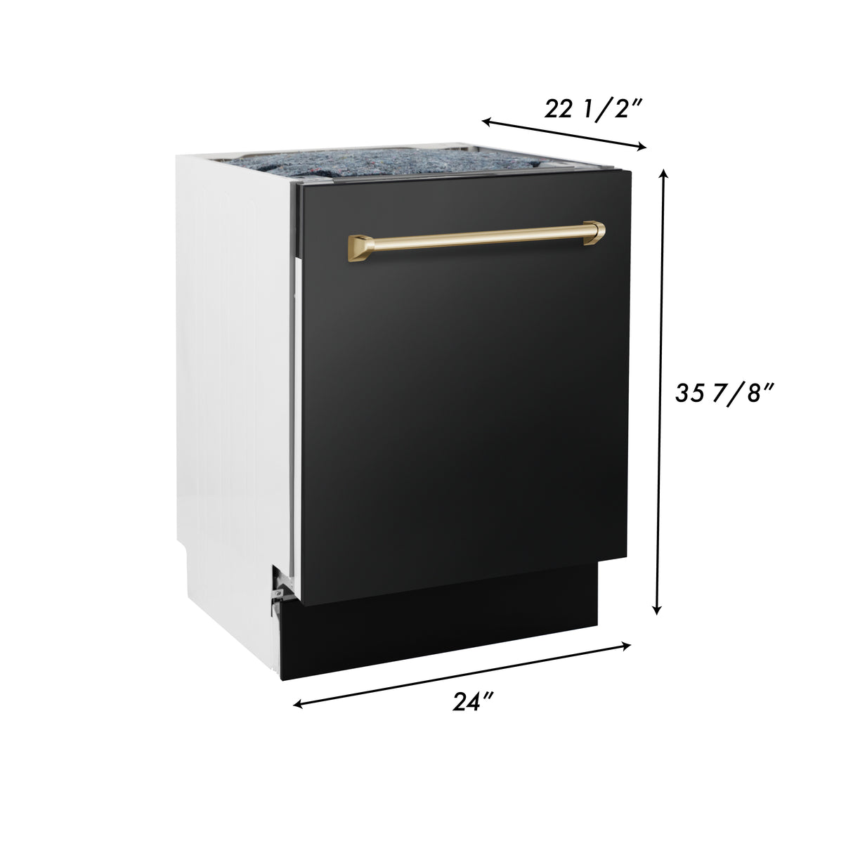 ZLINE Autograph Edition 24" 3rd Rack Top Control Built-In Tall Tub Dishwasher in Black Stainless Steel with Gold Handle, 51dBa (DWVZ-BS-24-G)