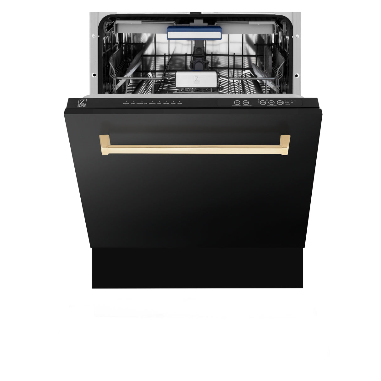 ZLINE Autograph Edition 24" 3rd Rack Top Control Built-In Tall Tub Dishwasher in Black Stainless Steel with Gold Handle, 51dBa (DWVZ-BS-24-G)