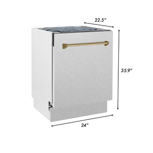 ZLINE Autograph Edition 24" 3rd Rack Top Control Built-In Tall Tub Dishwasher in Fingerprint Resistant Stainless Steel with Champagne Bronze Handle, 51dBa (DWVZ-SN-24-CB)