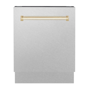 ZLINE Autograph Edition 24" 3rd Rack Top Control Built-In Tall Tub Dishwasher in Fingerprint Resistant Stainless Steel with Gold Handle, 51dBa (DWVZ-SN-24-G)