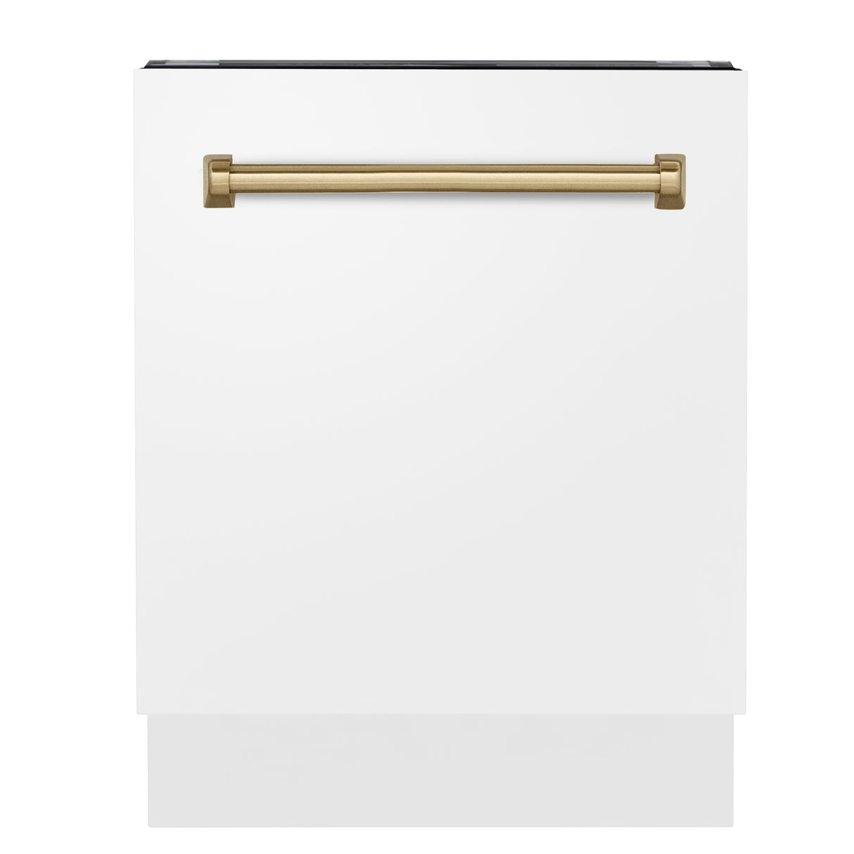 ZLINE Autograph Edition 24" 3rd Rack Top Control Built-In Tall Tub Dishwasher in White Matte with Champagne Bronze Handle, 51dBa (DWVZ-WM-24-CB)