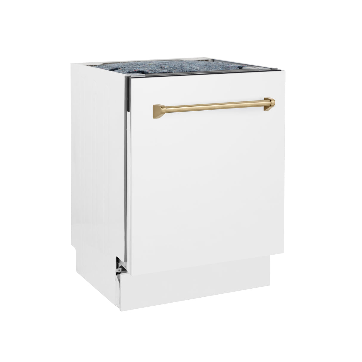 ZLINE Autograph Edition 24" 3rd Rack Top Control Built-In Tall Tub Dishwasher in White Matte with Champagne Bronze Handle, 51dBa (DWVZ-WM-24-CB)