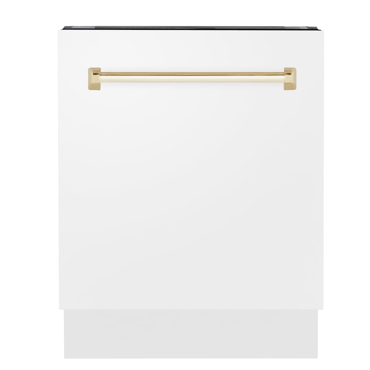 ZLINE Autograph Edition 24" 3rd Rack Top Control Built-In Tall Tub Dishwasher in White Matte with Gold Handle, 51dBa (DWVZ-WM-24-G)