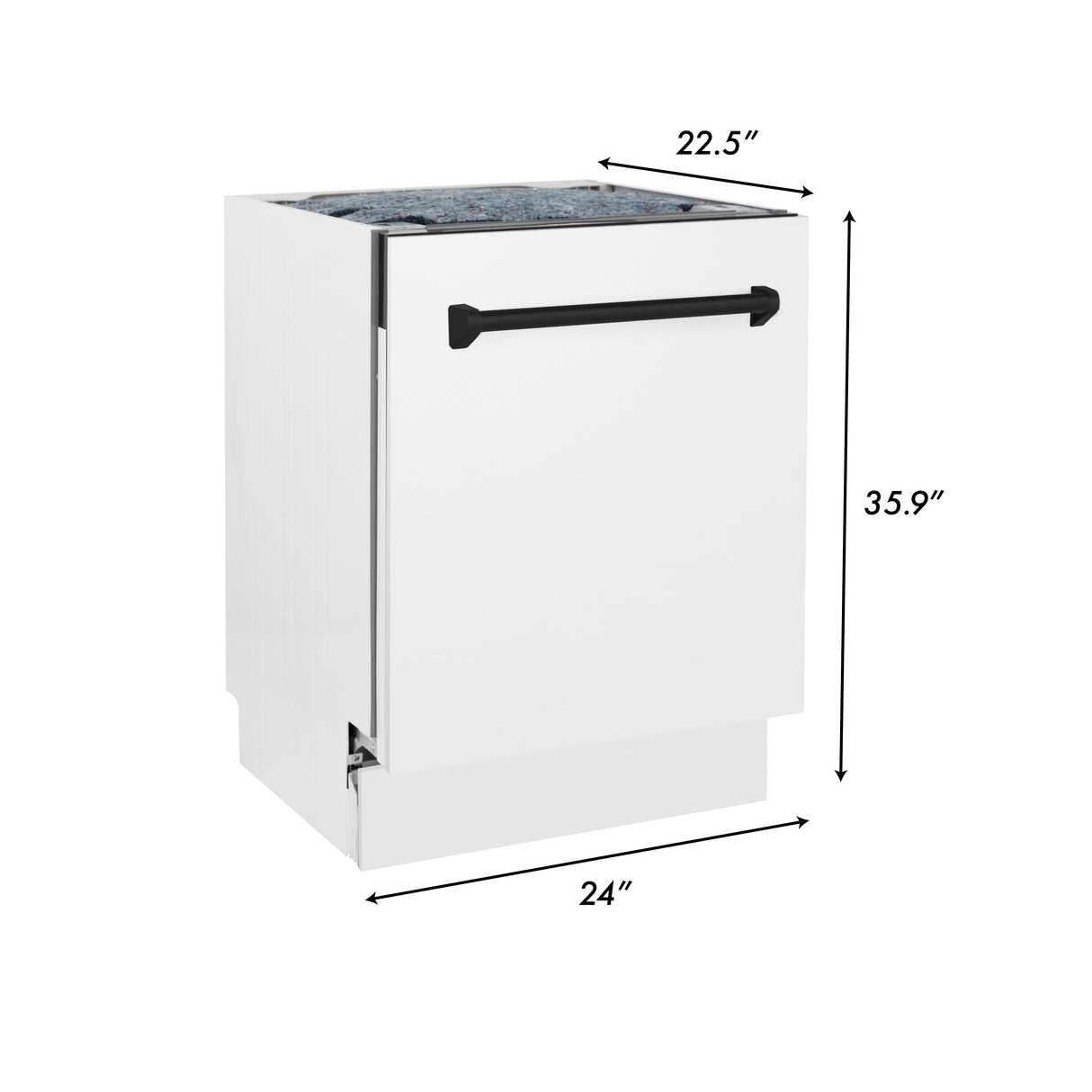 ZLINE Autograph Edition 24" 3rd Rack Top Control Built-In Tall Tub Dishwasher in White Matte with Matte Black Handle, 51dBa (DWVZ-WM-24-MB)