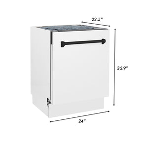 ZLINE Autograph Edition 24" 3rd Rack Top Control Built-In Tall Tub Dishwasher in White Matte with Matte Black Handle, 51dBa (DWVZ-WM-24-MB)