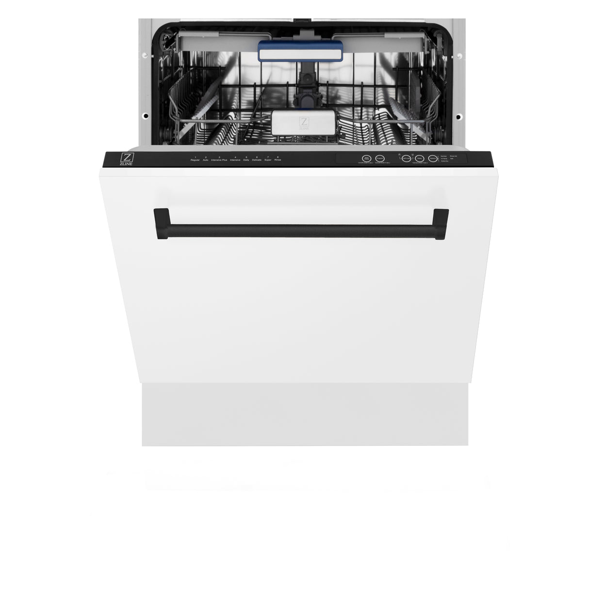 ZLINE Autograph Edition 24" 3rd Rack Top Control Built-In Tall Tub Dishwasher in White Matte with Matte Black Handle, 51dBa (DWVZ-WM-24-MB)