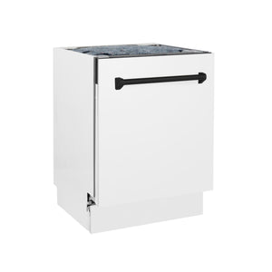 ZLINE Autograph Edition 24" 3rd Rack Top Control Built-In Tall Tub Dishwasher in White Matte with Matte Black Handle, 51dBa (DWVZ-WM-24-MB)