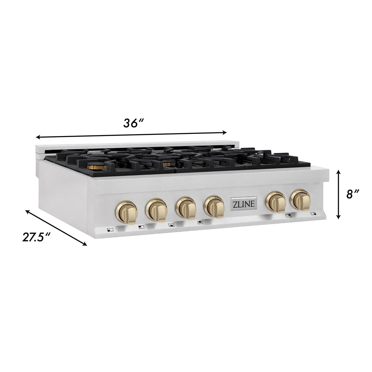 ZLINE Autograph Edition 36" Porcelain Rangetop with 6 Gas Burners in Fingerprint Resistant Stainless Steel and Gold Accents (RTSZ-36-G)