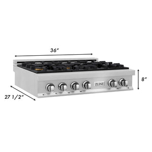 ZLINE 36" Porcelain Gas Stovetop in Fingerprint Resistant Stainless Steel with 6 Gas Brass Burners (RTS-BR-36)