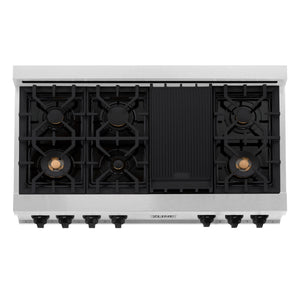 ZLINE Autograph Edition 48" Porcelain Rangetop with 7 Gas Burners in Fingerprint Resistant Stainless Steel and Matte Black Accents (RTSZ-48-MB)