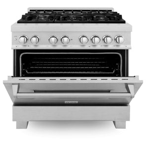 ZLINE 36" 4.6 cu ft Dual Fuel Range with Gas Stove and Electric Oven in in Fingerprint Resistant Stainless Steel (RAS-SN-36)