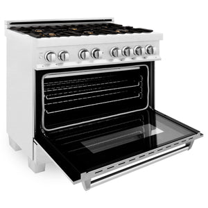 ZLINE 36" 4.6 cu ft Dual Fuel Range with Gas Stove and Electric Oven in Fingerprint Resistant Stainless Steel and Brass Burners (RAS-SN-BR-36)