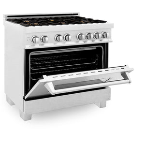 ZLINE 36" 4.6 cu ft Dual Fuel Range with Gas Stove and Electric Oven in Fingerprint Resistant Stainless Steel and Brass Burners (RAS-SN-BR-36)