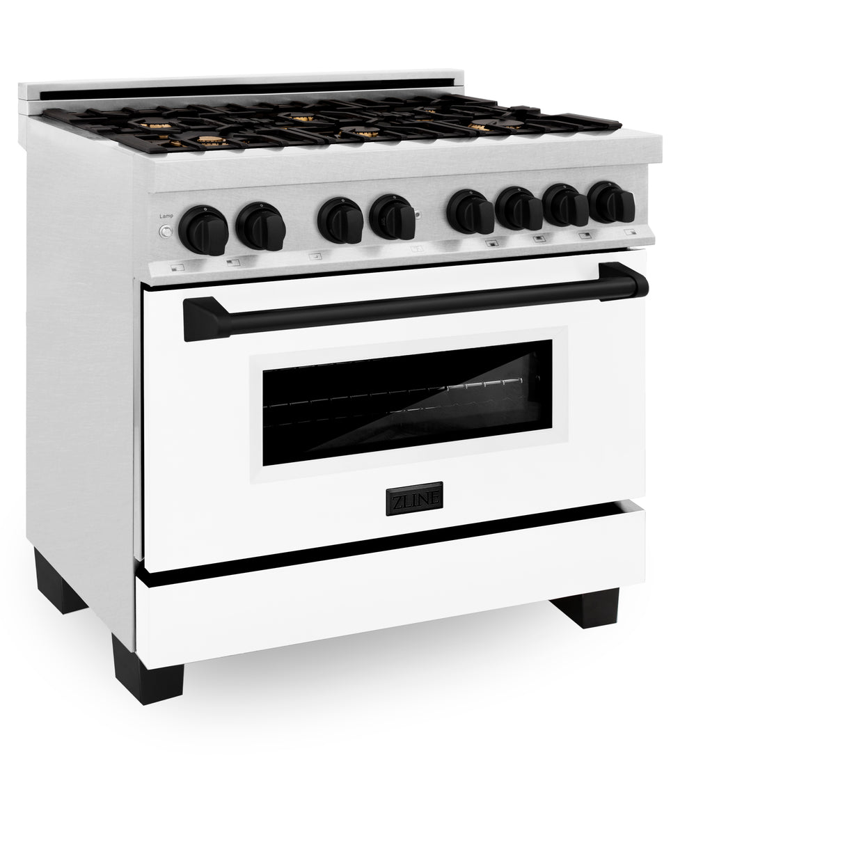 ZLINE Autograph Edition 36" 4.6 cu ft Dual Fuel Range with Gas Stove and Electric Oven in Fingerprint Resistant Stainless Steel with White Matte Door and Matte Black Accents (RASZ-WM-36-MB)