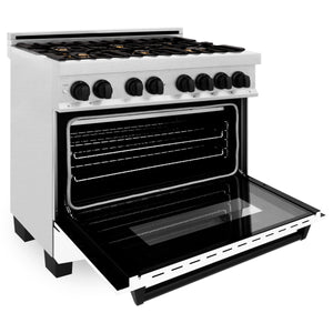 ZLINE Autograph Edition 36" 4.6 cu ft Dual Fuel Range with Gas Stove and Electric Oven in Fingerprint Resistant Stainless Steel with White Matte Door and Matte Black Accents (RASZ-WM-36-MB)