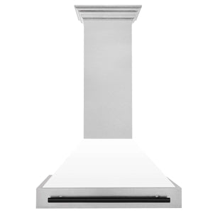 ZLINE 36" Autograph Edition Fingerprint Resistant Stainless Steel Range Hood with White Matte Shell and Gold Handle (8654SNZ-WM36-G)